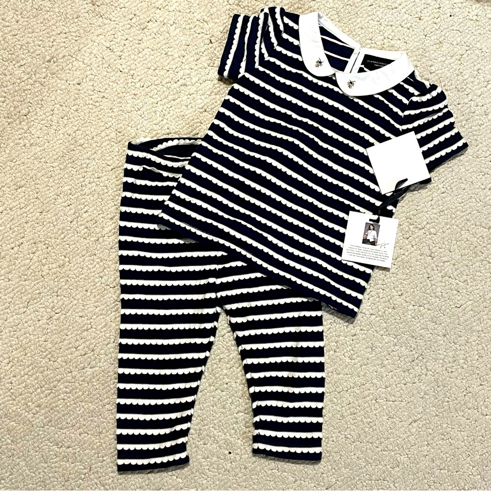 NWT Victoria Beckham Target 2 piece set bee stripes pants Peter Pan collar 12m